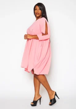 Plus Size Solid Short Sleeve Tunic Dress -Asoph Fashion Shop 2021409 003 5