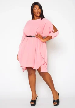 Plus Size Solid Short Sleeve Tunic Dress