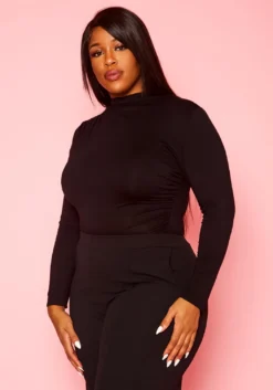 Plus Size High Neck Long Sleeve Bodysuit -Asoph Fashion Shop 2021411 001 3