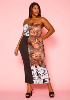 Plus Size Pop Art Face Print Tube Dress