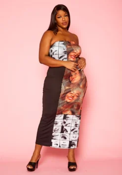 Plus Size Pop Art Face Print Tube Dress -Asoph Fashion Shop 2021415 001 2