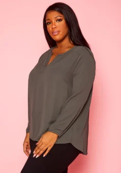 Plus Size Dotted Long Sleeve Blouse -Asoph Fashion Shop 2021421 003 3