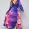 Plus Size Rose Gradient Print Fit & Flare Maxi Dress