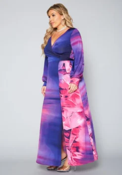 Plus Size Rose Gradient Print Fit & Flare Maxi Dress -Asoph Fashion Shop 2022397 001 3