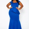 Plus Size Asymmetric Peplum Mermaid Hem Gown