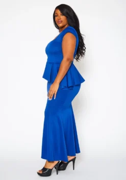 Plus Size Asymmetric Peplum Mermaid Hem Gown -Asoph Fashion Shop 2022398 001 2