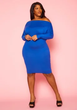 Plus Size Off Shoulder Slinky Mini Dress