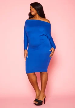 Plus Size Off Shoulder Slinky Mini Dress -Asoph Fashion Shop 2022399 001 2