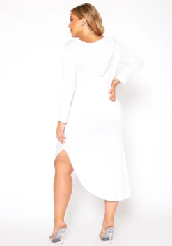 Plus Size Curved Hem Hooded Midi Dress -Asoph Fashion Shop 2022400 001 4