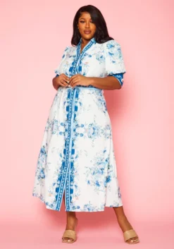 Plus Size Oriental Floral Print Maxi Dress -Asoph Fashion Shop 2022402 001 2