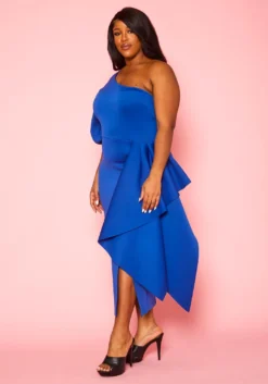 Plus Size One Sleeve Drape Front Gown -Asoph Fashion Shop 2022410 002 2