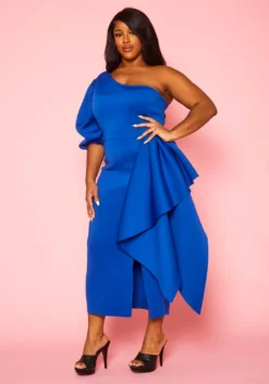 Plus Size One Sleeve Drape Front Gown -Asoph Fashion Shop 2022410 002 3