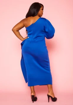 Plus Size One Sleeve Drape Front Gown -Asoph Fashion Shop 2022410 002 5