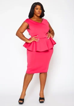Plus Size Sleeveless V Neck Peplum Dress
