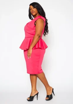 Plus Size Sleeveless V Neck Peplum Dress -Asoph Fashion Shop 2022411 004 3