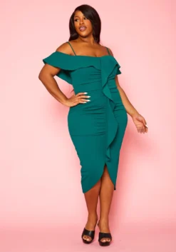 Plus Size Off Shoulder Drape Front Cocktail Dress -Asoph Fashion Shop 2022414 002 2