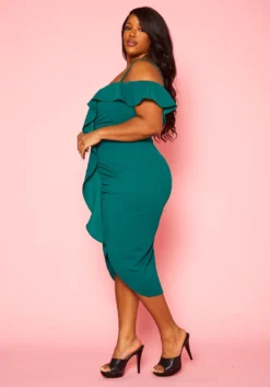 Plus Size Off Shoulder Drape Front Cocktail Dress -Asoph Fashion Shop 2022414 002 3