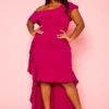 Plus Size Ruffle Trim High Low Gown