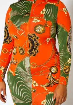 Plus Size Golden Oasis Pattern Bodycon Midi Dress -Asoph Fashion Shop 2022417 001 5