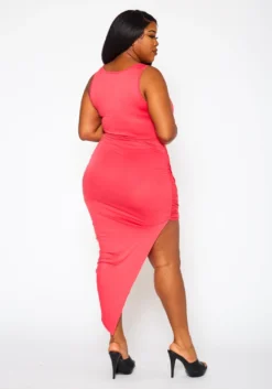 Plus Size Ruched Asymmetric Bodycon Dress -Asoph Fashion Shop 2022421 001 3
