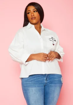 Plus Size Pocket Print Collar Neck Shirt -Asoph Fashion Shop 2022428 001 1