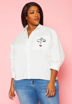 Plus Size Pocket Print Collar Neck Shirt -Asoph Fashion Shop 2022428 001 2