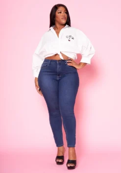 Plus Size Pocket Print Collar Neck Shirt