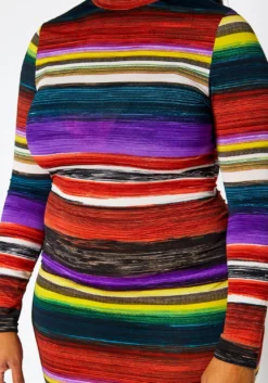 Plus Size Multi Color Pattern Long Sleeve Midi Dress -Asoph Fashion Shop 2022429 001 5