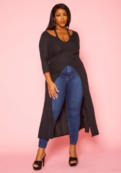 Plus Size Split Hem Longline Top