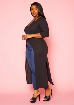 Plus Size Split Hem Longline Top -Asoph Fashion Shop 2022436 001 4