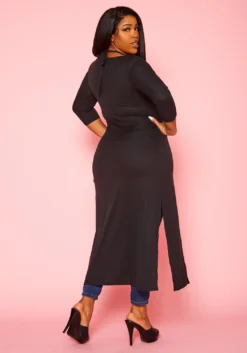 Plus Size Split Hem Longline Top -Asoph Fashion Shop 2022436 001 5