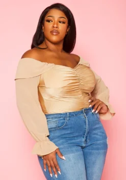 Plus Size Off Shoulder Long Sleeve Bodysuit -Asoph Fashion Shop 2022440 002 1