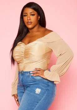 Plus Size Off Shoulder Long Sleeve Bodysuit -Asoph Fashion Shop 2022440 002 3