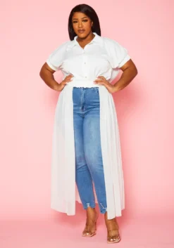 Plus Size Collar Neck Tulle Longline Top