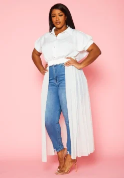 Plus Size Collar Neck Tulle Longline Top -Asoph Fashion Shop 2022447 001 3