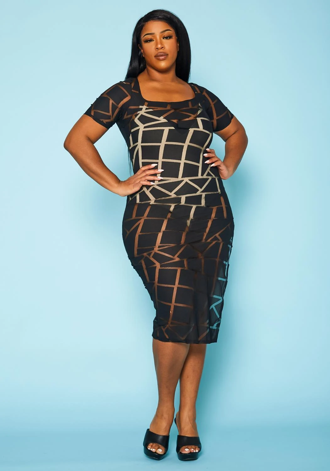 Plus Size Geometric Print Mesh Dress 1 Plus Size Geometric Print Mesh Dress