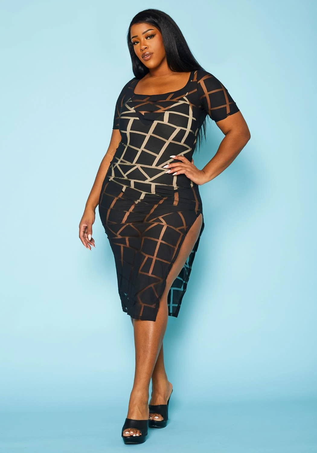 Plus Size Geometric Print Mesh Dress 3 Plus Size Geometric Print Mesh Dress - Image 3