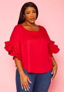 Plus Size Accordion Sleeve Blouse
