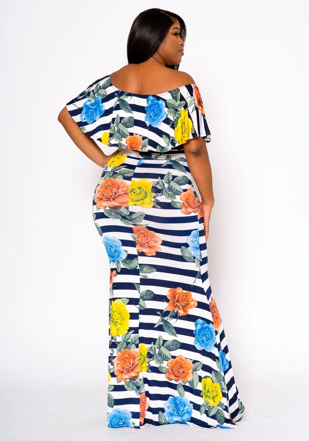 Plus Size Floral Striped Fit & Flare Maxi Dress 4 Plus Size Floral Striped Fit & Flare Maxi Dress - Image 4