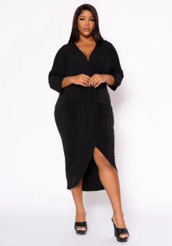 Plus Size Drape Front Cocktail Dress -Asoph Fashion Shop 2022459 001 2