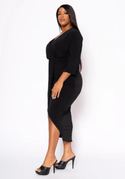 Plus Size Drape Front Cocktail Dress -Asoph Fashion Shop 2022459 001 3