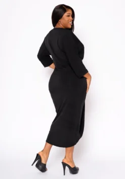 Plus Size Drape Front Cocktail Dress -Asoph Fashion Shop 2022459 001 4