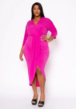 Plus Size Drape Front Cocktail Dress