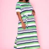 Plus Size Multi Striped Fit & Flare Maxi Dress