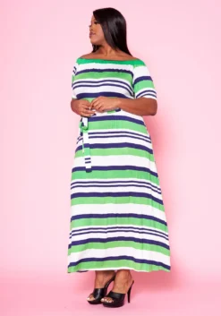 Plus Size Multi Striped Fit & Flare Maxi Dress -Asoph Fashion Shop 2022460 002 2