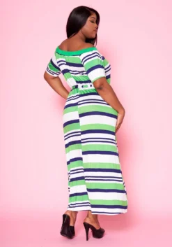 Plus Size Multi Striped Fit & Flare Maxi Dress -Asoph Fashion Shop 2022460 002 4