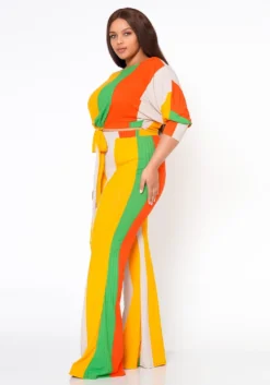 Plus Size Multi Striped Crop Top & Pants Set -Asoph Fashion Shop 2022462 002 2