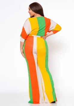 Plus Size Multi Striped Crop Top & Pants Set -Asoph Fashion Shop 2022462 002 3