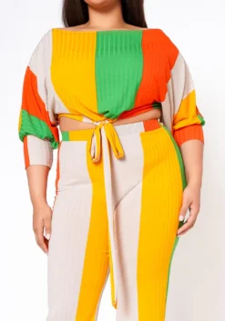 Plus Size Multi Striped Crop Top & Pants Set -Asoph Fashion Shop 2022462 002 4