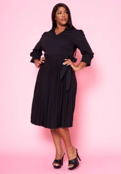 Plus Size Pleated Fit & Flare Midi Dress -Asoph Fashion Shop 2022467 001 1